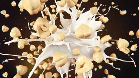 Fresh hazelnuts squirting in delicious milk in slow motion 4K Video stock 170667205