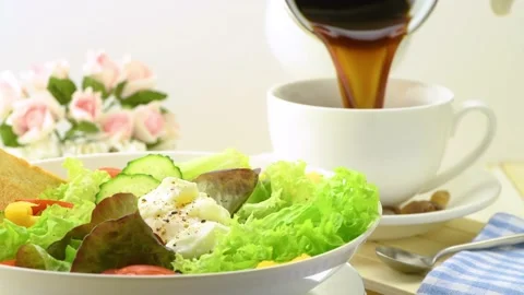Fresh healthy breakfast. A large portion of salad with fresh vegetables  Stock Footage 146155016