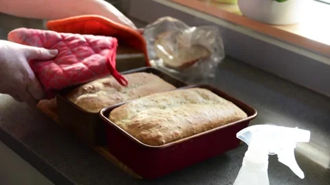Fresh home made baked bread, whole grain organic food, hot steaming food Video stock 260276920