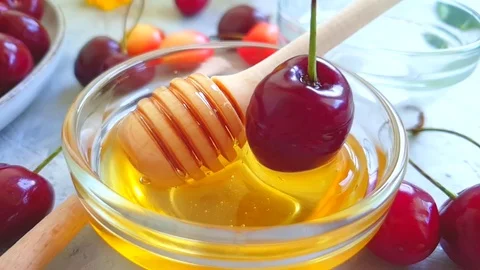 Fresh honey cherry slow motion Stock Footage 111808375