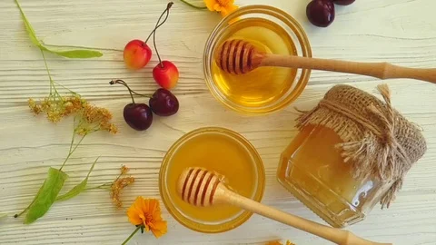 Fresh honey ripe cherry on a gray concrete Stock Footage 111187147