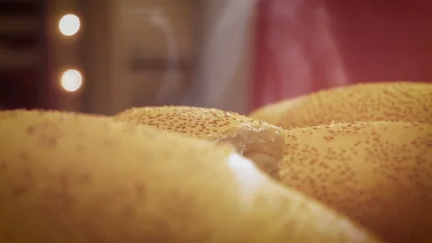 Fresh Hot Bread Just Out Of Oven. Dolly shot. Stock Footage 160261456