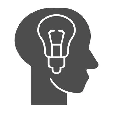 Fresh idea in mind solid icon. Head with light bulb, bright solution lamp symbol Stockillustratie