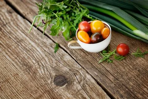 Fresh ingredients for cooking in rustic setting Stock Photos