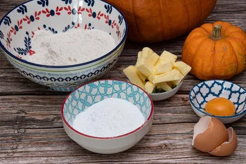 Fresh  ingredients  for  Pumpkin pie  for thanks  giving Stock Photos