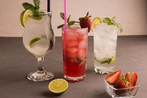 Fresh, invigorating, refreshing, strawberry and clasyish mahito. Stock Photos
