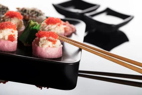 Fresh Japanese sushi set. Stock Photos
