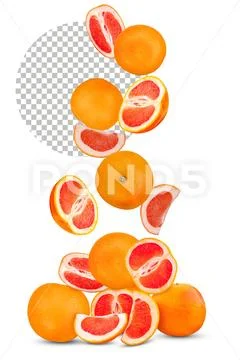 Fresh, juicy grapefruit falling from top to bottom. PSD Template