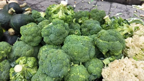 Fresh Kabocha Squash, Broccoli and Cauliflower Displayed at a Local Vegetab.. Stock Footage 340516767