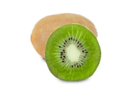 Fresh kiwi fruit cut in half on white background Stock-Fotos