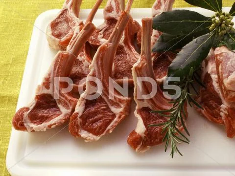 Fresh Lamb Chops With Bunch Of Herbs