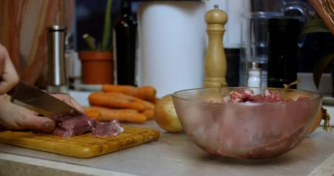 Fresh lamb meat cutting Stock Footage 88047287