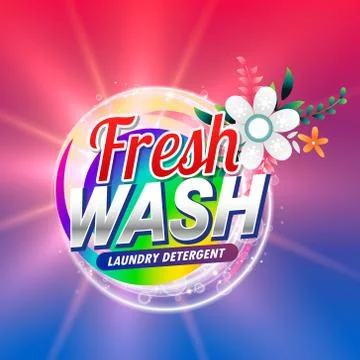 Fresh laundry detergent or doap cleaning product packaging with flower elemen Stock Illustration