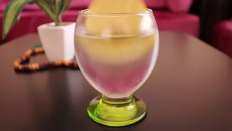 Fresh Lemon with Cold Soda Water Stock Footage 136038652