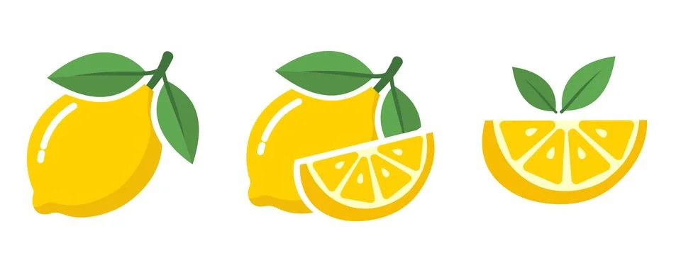 Fresh Lemon Fruit and Slice Collection Vector Set Stock Illustration