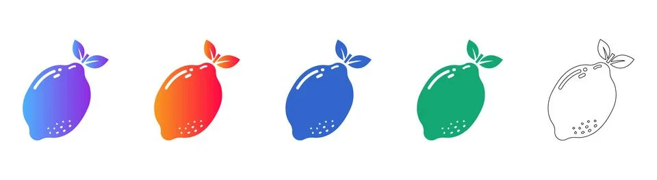 Fresh Lemon Fruit Icon Set Stock Illustration
