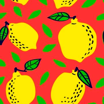 Fresh lemon fruit seamless pattern, abstract repeated background. Citrus desi Stock Illustration