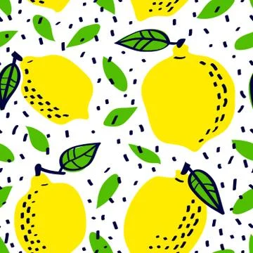 Fresh lemon fruit seamless pattern, abstract repeated background. Citrus desi Illustrazione stock