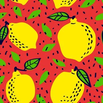 Fresh lemon fruit seamless pattern, abstract repeated background. Citrus desi Stock Illustration