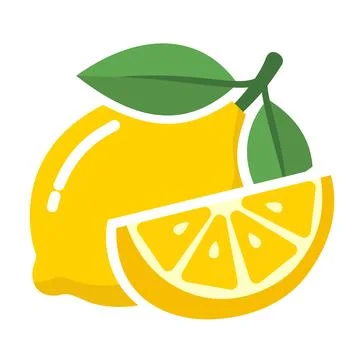 Fresh Lemon Fruit with Slice and Green Leaves Vector Stock Illustration