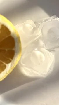 Fresh Lemon with Ice Cubes Macro Stock Photos