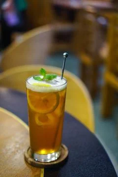 Fresh lemon iced tea with mint leaves Stock Photos