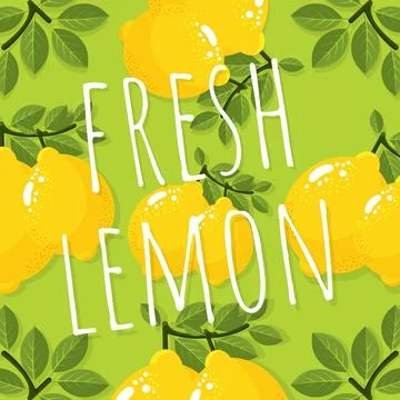 Fresh lemon illustration with text flat vector Illustrazione stock