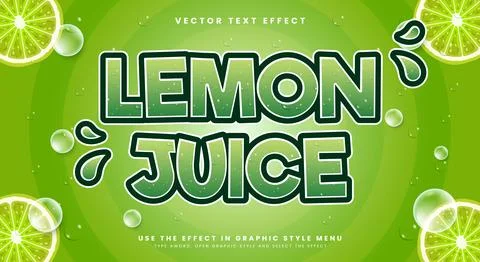 Fresh Lemon juice 3d editable text effect Stock Illustration