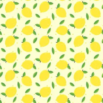 Fresh lemon with leaves seamless pattern vector illustration Stock Illustration