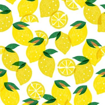 Fresh lemon seamless pattern design, fashion print, wrapping pattern, stationary Stock Illustration