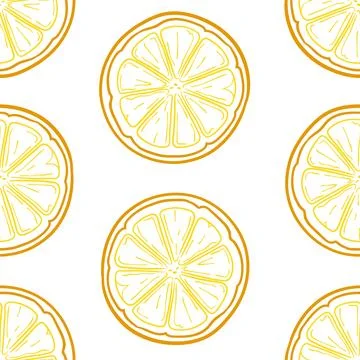 Fresh Lemon slices seamless pattern. Crayon Hand drawn fresh tropical fruit.. Stock Illustration