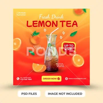 Fresh lemon tea social media and instagram post template PSD-Vorlage