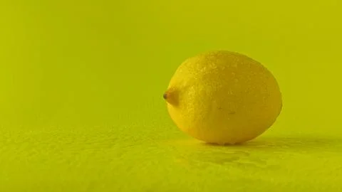 Fresh lemon on a yellow background, splashed with water as glossy droplets. Stock Photos