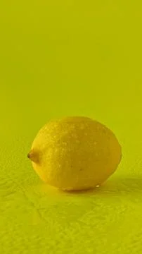 Fresh lemon on a yellow background, splashed with water as glossy droplets. Foto stock