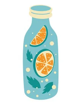 Fresh lemonade with lemon slice in bottle. Label design template. Vector elem Illustrazione stock