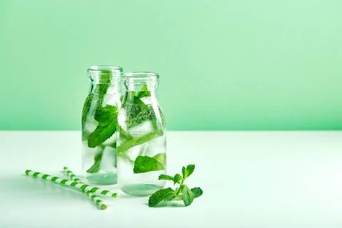 Fresh lemonade with mint in glasses Stock Photos