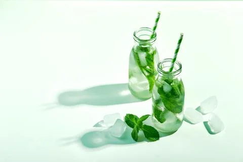 Fresh lemonade with mint in glasses Stock Photos