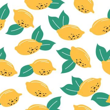 Fresh lemons background. Hand drawn colorful wallpaper vector. Seamless pattern Stock Illustration