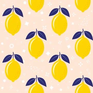 Fresh Lemons with Leaves Seamless Vector Pattern on Light Abstract Background Stock Illustration