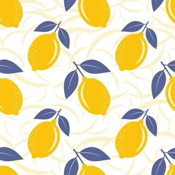 Fresh Lemons with Leaves Seamless Vector Pattern on Light Abstract Background Stock Illustration