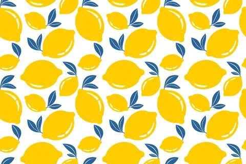 Fresh Lemons with Leaves Seamless Vector Pattern on Light Abstract Background Stock Illustration