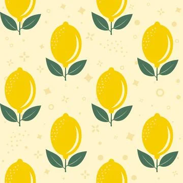Fresh Lemons with Leaves Seamless Vector Pattern on Light Abstract Background Stock Illustration