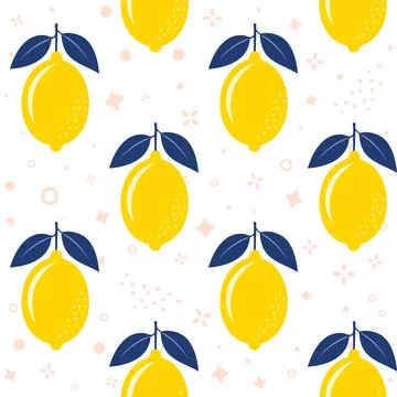 Fresh Lemons with Leaves Seamless Vector Pattern on Light Abstract Background Stock Illustration