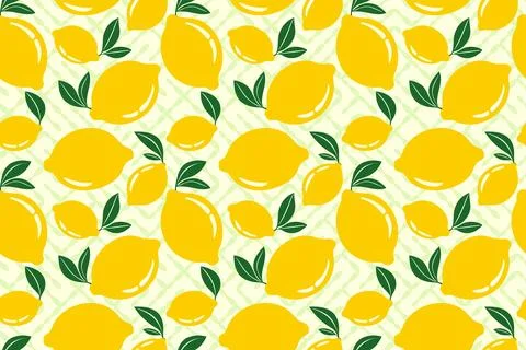 Fresh Lemons with Leaves Seamless Vector Pattern on Light Abstract Background Stock Illustration