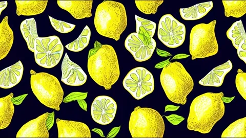Fresh lemons print. Hand drawn line lemon illustration. Minimalism Stock Footage 220126355