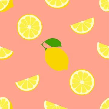 Fresh lemons seamless pattern on pink background Ilustração Stock