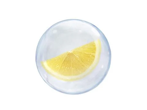 Fresh lemons slice, in bubble isolated on white background Stock Illustration