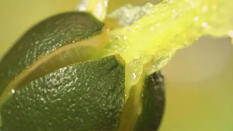 Fresh Lime fruit squirting with juice in slow motion in green nature background Video stock 199133545