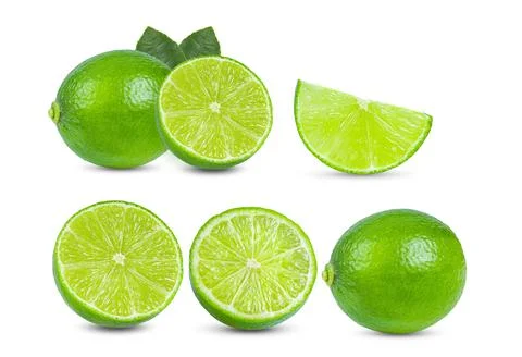 Fresh lime with leaf isolated on white background. full depth of field Stock Photos