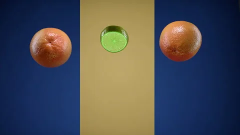 Fresh Lime Slices And Oranges Tossed Up Flying Hanging In The Air And Falling Stock Footage 137314734